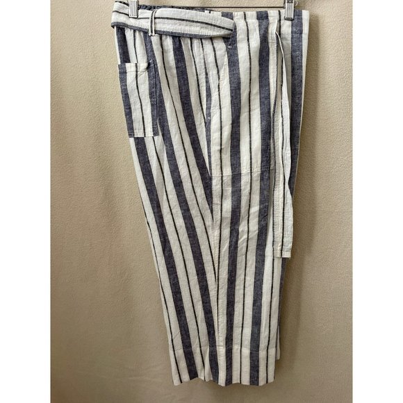 Zac & Rachel Pants - Zac & Rachel Striped Tie Belt Waist Linen Blend Beach/Lounge Pants